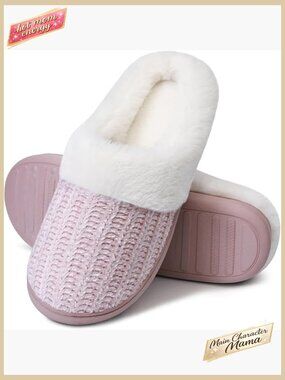 Memory Foam Fuzzy Slippers Knit House Shoes Comfy Wool-Like Lined Indoor Outdoor